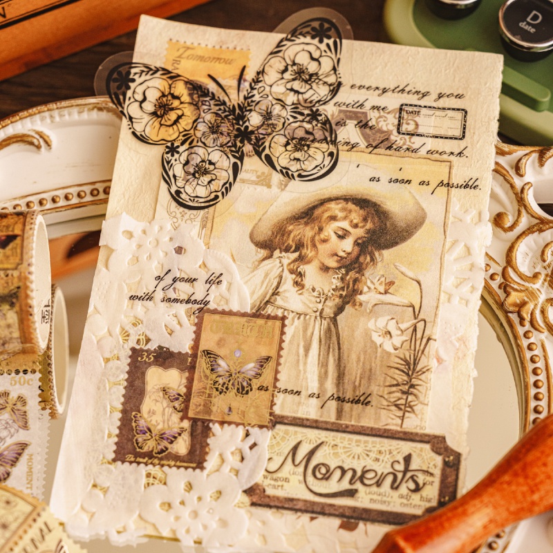Mr.Paper 300cm Vintage Butterfly Stamp Foil Tape And Washi Tape For DIY