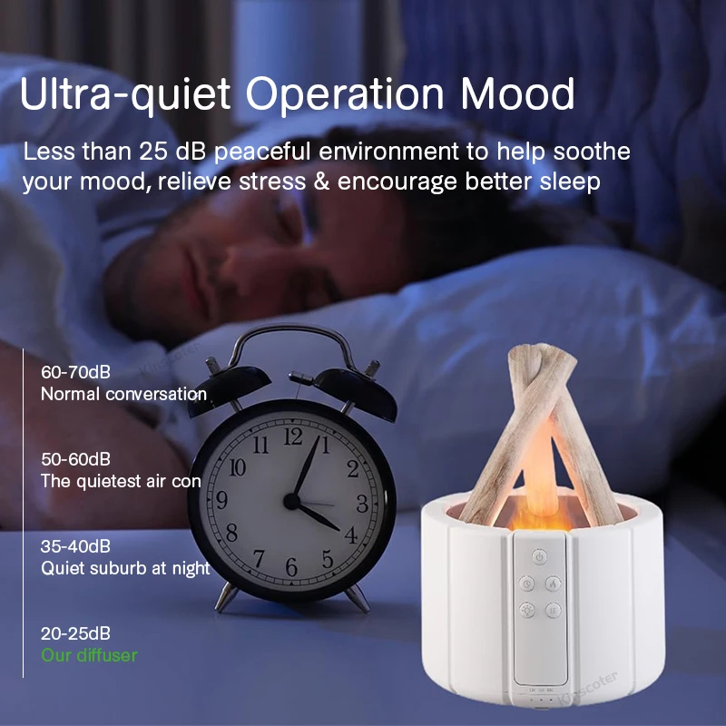 KINSCOTER จําลองเปลวไฟ Aroma Diffuser Bonfire Air Humidifier อัลตราโซนิก Cool Mist Maker Fogger LED โคมไฟน้ํามันหอมระเหย Difusor