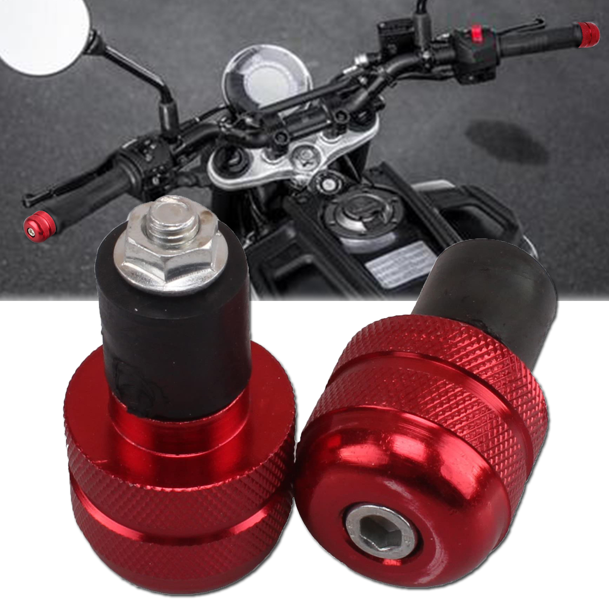 Heart Horse 2x 7/8" Motorrad Anti Vibration Lenkerendstopfen Grip Endkappen 22mm Schwarz/Rot