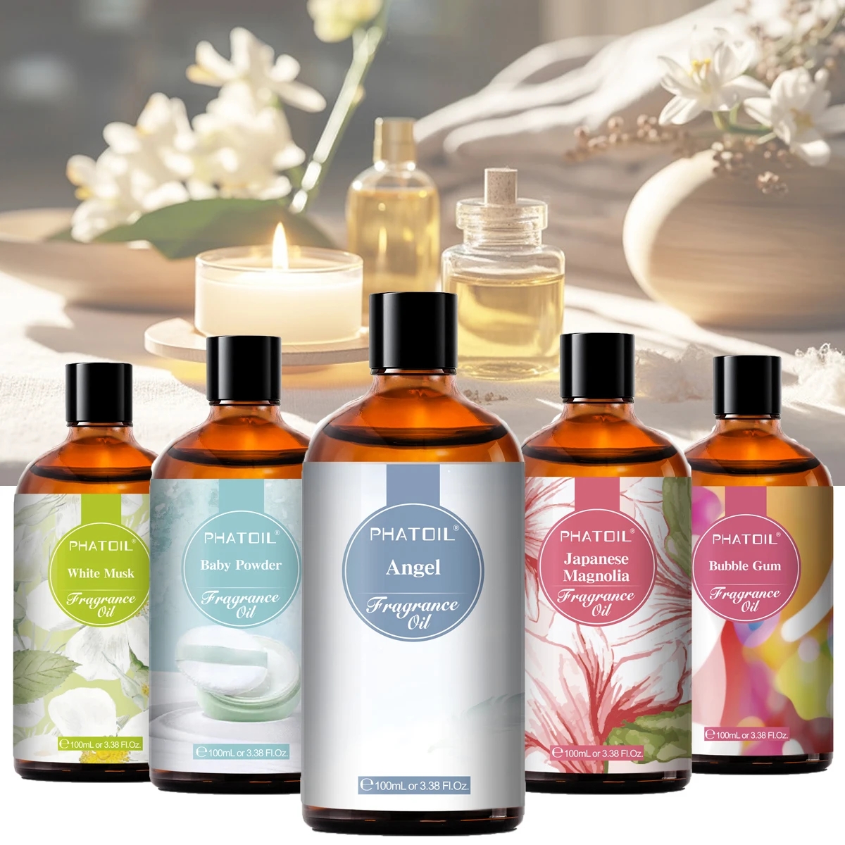 PHATOIL 100ml Olejek Zapachowy Aromaterapeutyczny Świeża Bielina Gumka Balonowa Pudra Dziecięca Aniołek Olejki Eteryczne do Skóry Wyrobu Świec