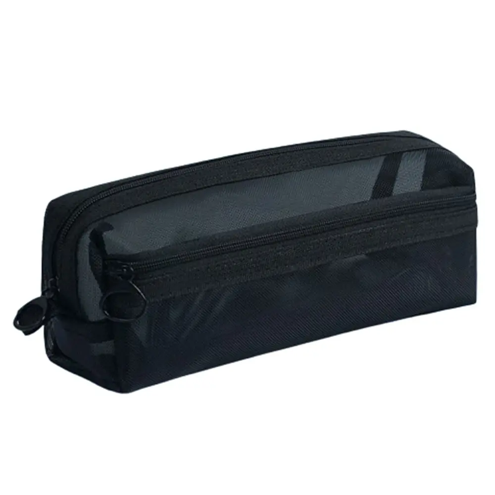 Double Layer Mesh Pen Bag Large Capacity Transparent Stationery Storage Bag Multifunctional Zipper Exam Supplies Organizer