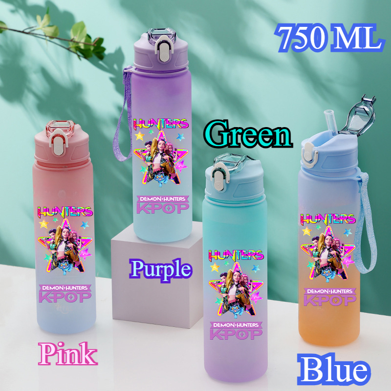750 ml Kpop Demon Hunters Wasserflasche K Pop Warriors HUNTRX Rumi Mira Zoey K-Pop Trinkbecher Saja Boy Tassen Huntrix Gourde Wraps