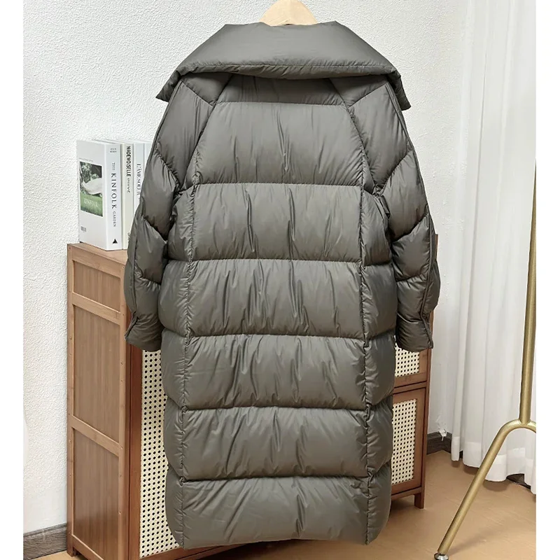 Schinteon femmes blanc canard vers le bas longue veste automne hiver chaud décontracté sur la taille vêtements amples doux confortable mode manteau nouveau