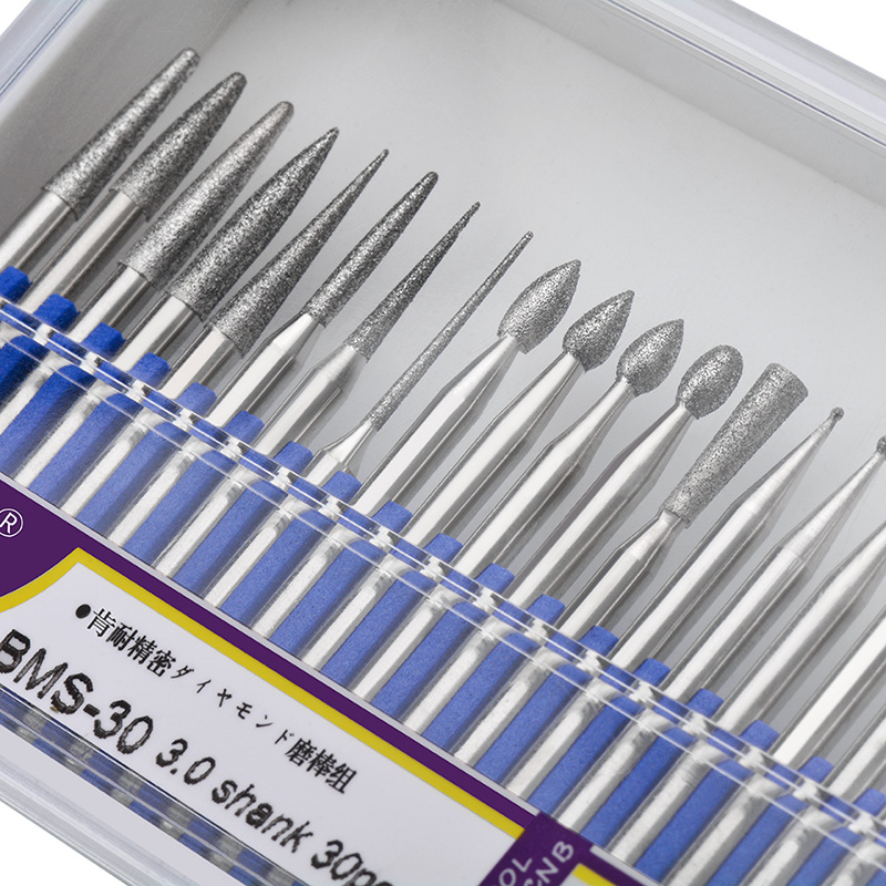 30Pcs 3mm Shank Diamond Grinding Head Polished Needle Jade Stone Carving Engraving Tool Nail File Drill Bit Rotary Tools