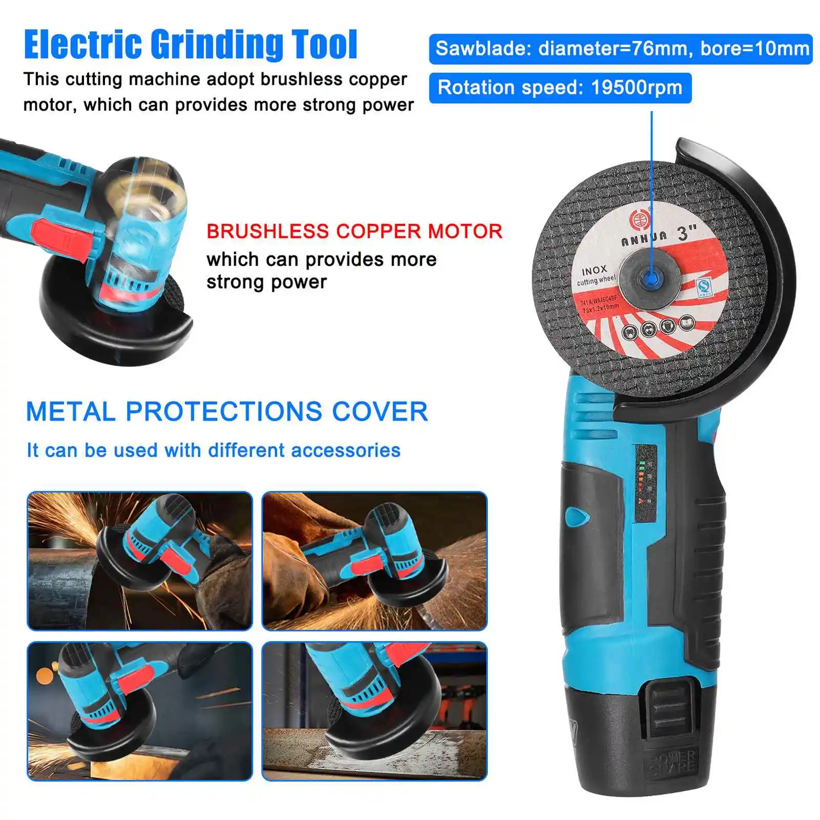 19500 tr/min 12V Mini meuleuse d'angle sans fil électrique rectifieuse batterie au Lithium meuleuse Rechargeable polissage outils électriques