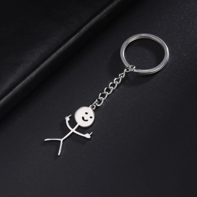 Cartoon Couple Stainless Steel Keychain For Men, Graffiti Keychain