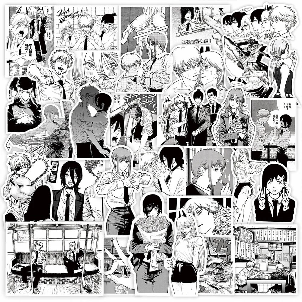 10/30/65pcs Anime Chainsaw Man Cartoon adesivi Cool in bianco e nero Graffiti decalcomanie cassa del telefono diario adesivo impermeabile per laptop
