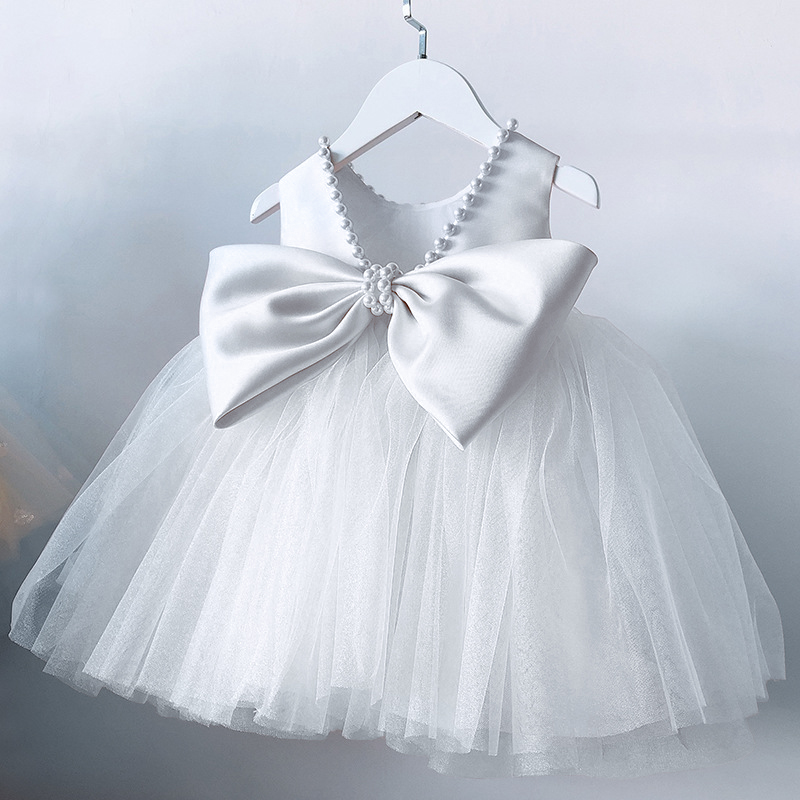 Robe de baptême avec nœud pour petites filles de 1 an, robe de fête d'anniversaire, de mariage, à perles, pour occasions formelles, Tutu, moelleuse