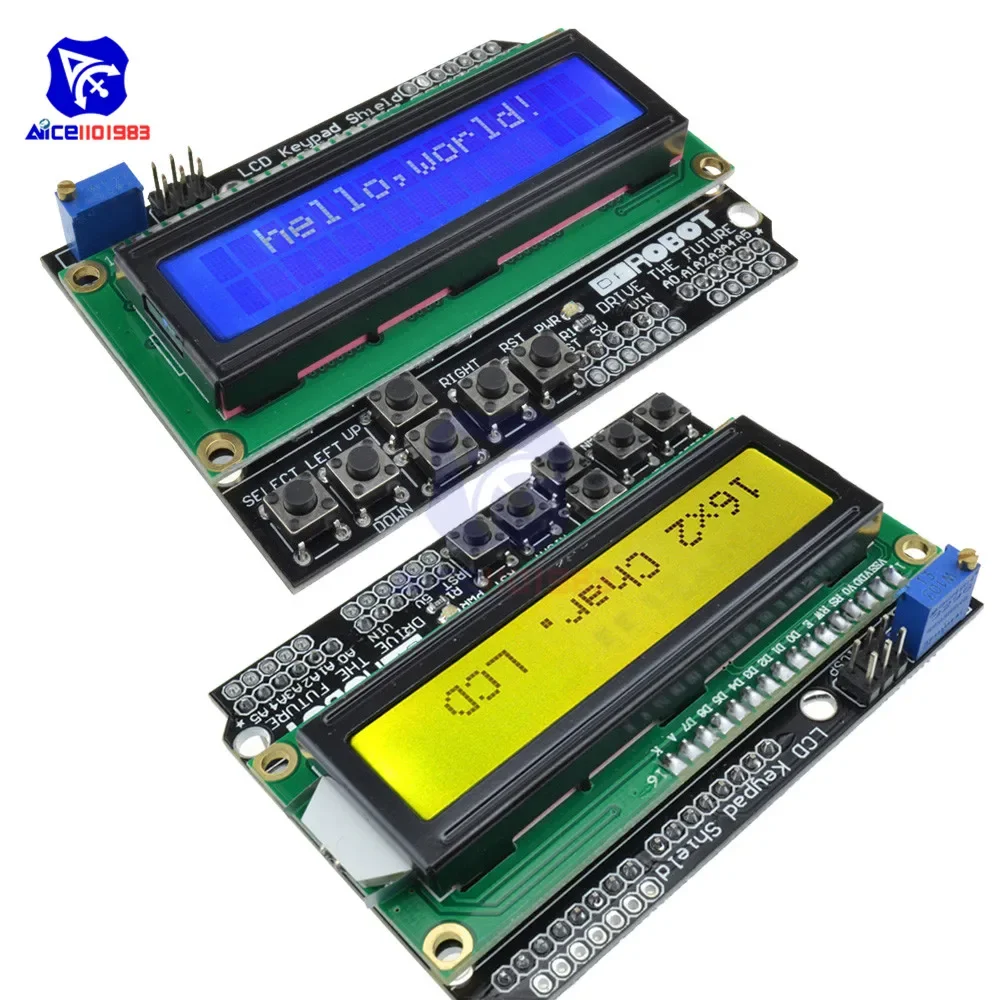 Diymore 1602 Protector de teclado LCD 1602 pantalla LCD ATMEGA328 ATMEGA2560 para Raspberry Pi Arduino R3 retroiluminación azul/amarilla