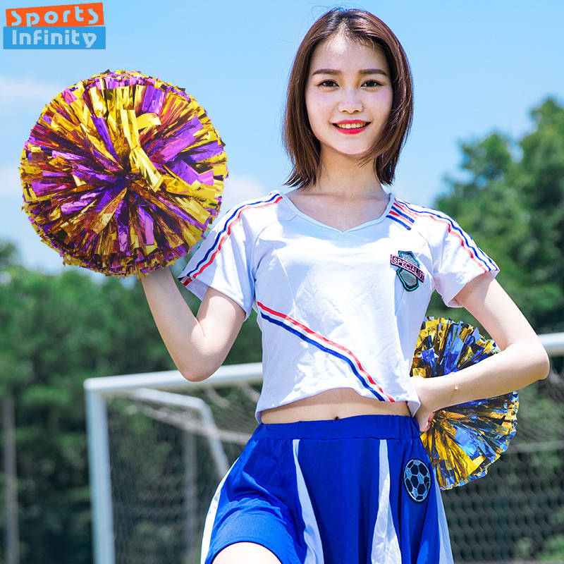 สีสันเชียร์ลีดเดอร์ Pom Poms Big Cheer Balls เงินสีแดงสีเหลืองสีฟ้า Hand Dance Pompoms อุปกรณ์เสริมสําหรับหญิงสาวเด็ก