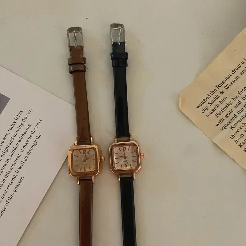 Reloj de mujer con esfera cuadrada pequeña, correa de cuero fina, Reloj de pulsera para mujer, relojes elegantes para mujer, relojes informales femeninos
