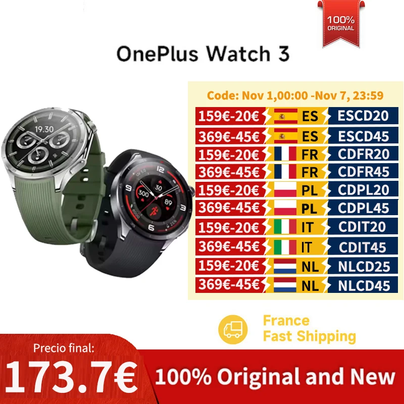 Globalna wersja OnePlus Watch 3 Smart Watch 1.5" Wyświetlacz AMOLED 32GB Pamięci Snapdragon W5 Wear OS firmy Google Smartwatch dla mężczyzn