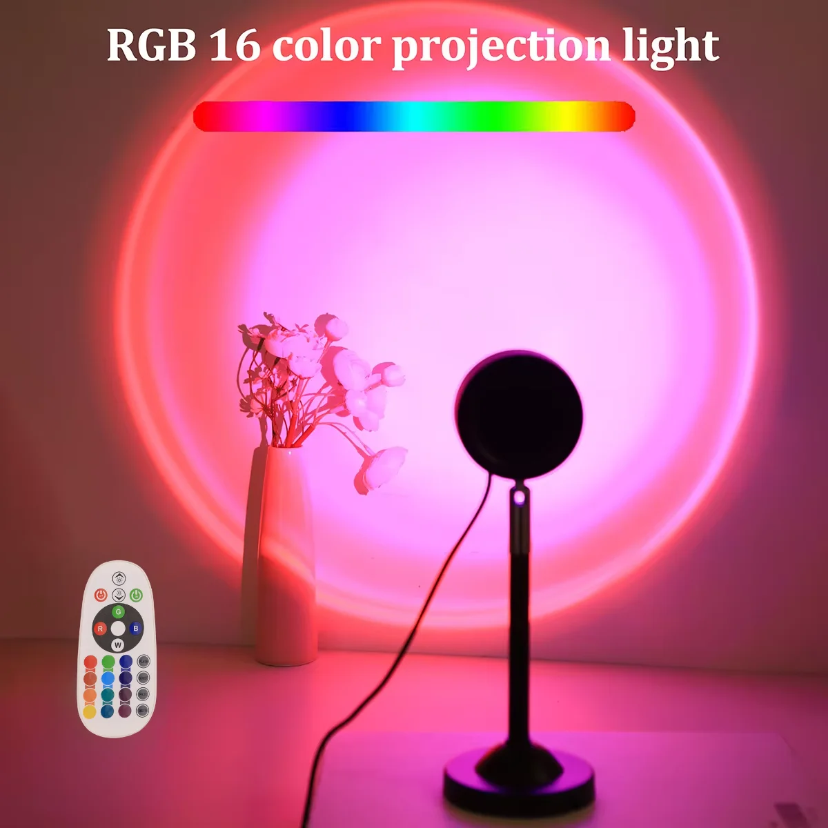 Luz de proyección USB Sunset, control remoto 16 colores, 180 °   Rotación, adecuada para decoración de ambiente de fotografía de dormitorio