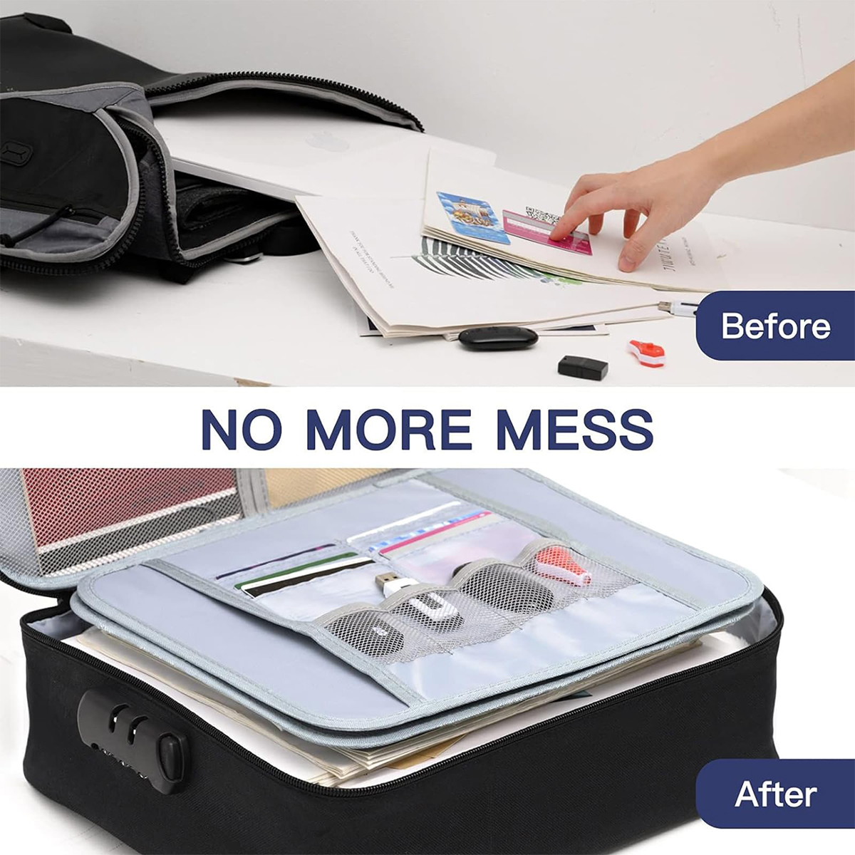 Document briefcase, 3-layer lockable storage bag, men's women's bag, wallet, passport, home security function storage box.-zmt