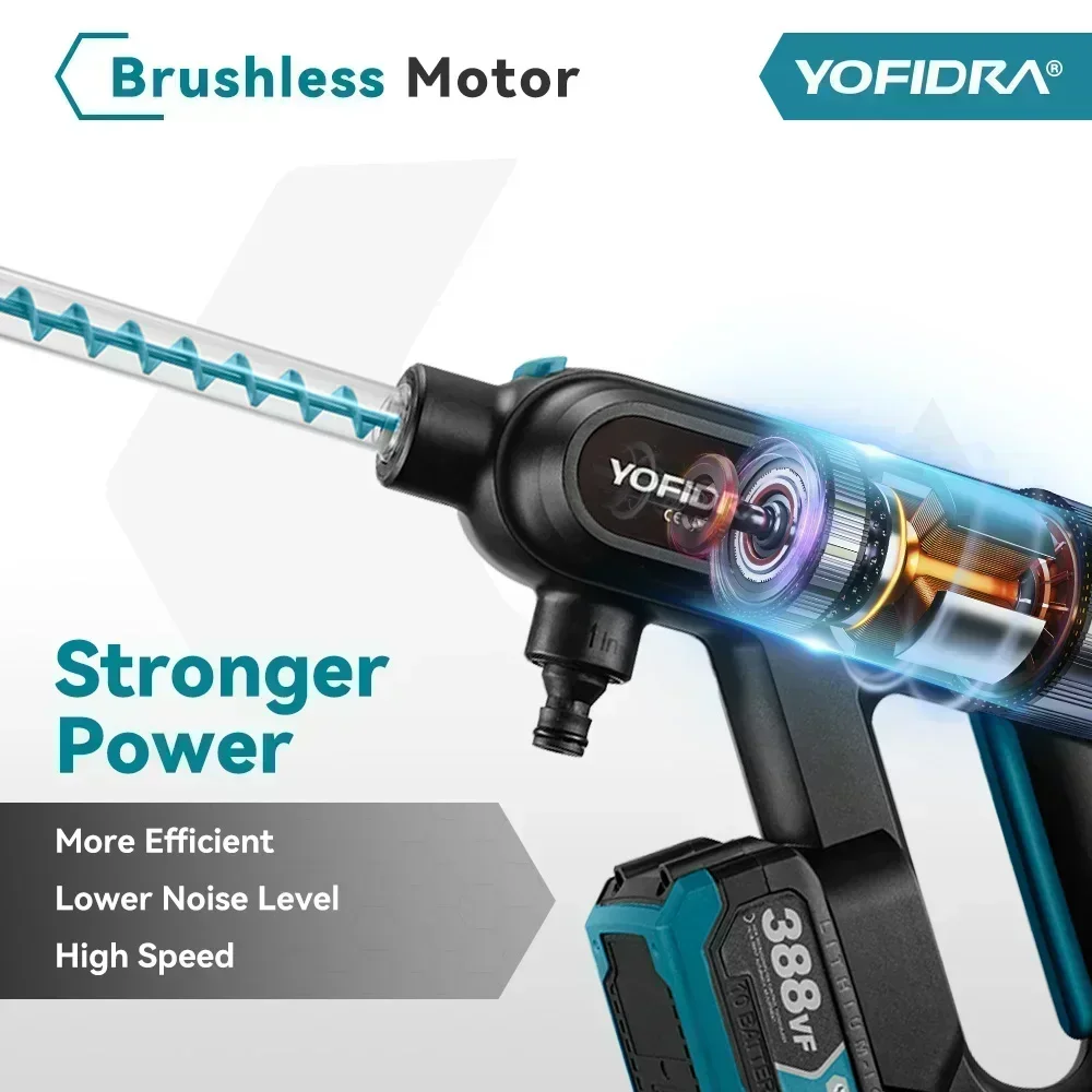 YOFIDRA 220Barブラシレス高圧洗浄機ガン 3段階調整 電動洗浄機 ウォッシュスプレーガン マキタ18Vバッテリーピン対応