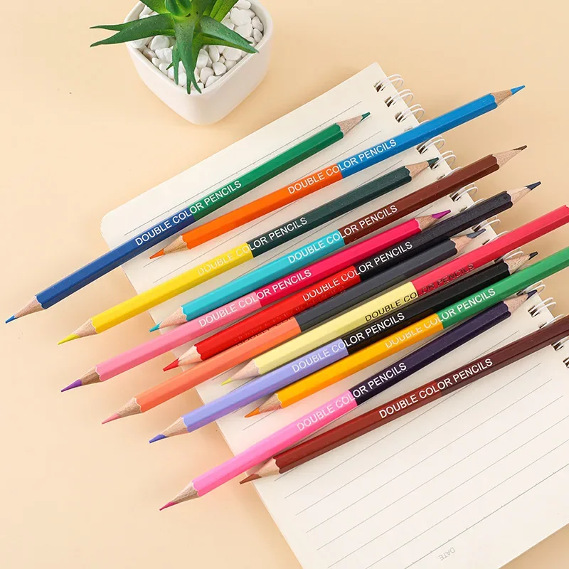 Lápis de cor dupla cabeça 24 cores pour enfants, dessin professionnel, croquis et Art Pastel, fournitures escolares