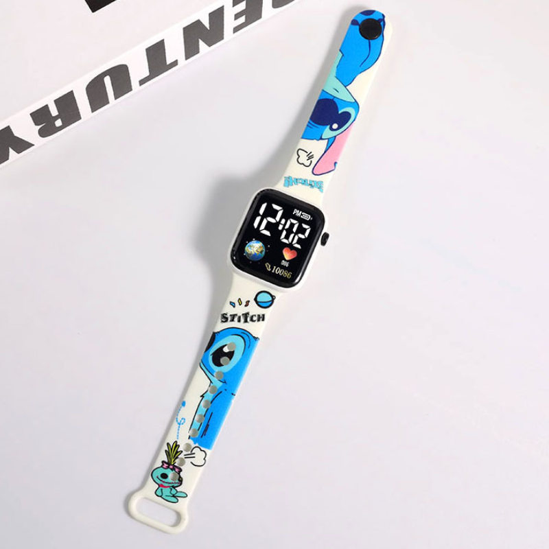 Sanrio Hello Kitty Cartoon bedruckte Knopf-LED-Elektrouhr, Teenager-Mode, Persönlichkeit, Stich, bedruckt, quadratische elektronische Uhr