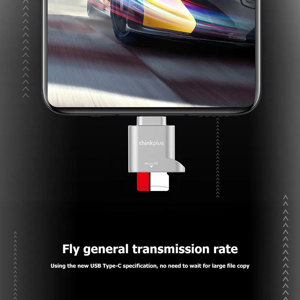 Lenovo Thinkplus USB C Type-C Micro SDカードリーダー メモリカード ミニメタル TranFlashアダプター TFカードリーダー Type-C対応