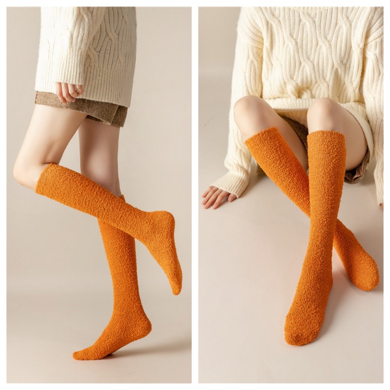 Flauschige Socken für Damen, weich, gemütlich, flauschig, Plüschstrumpf, warm, dick, Winterschlaf, Boden, lange Socken, solide, weiche, oberschenkelhohe, lustige Socken