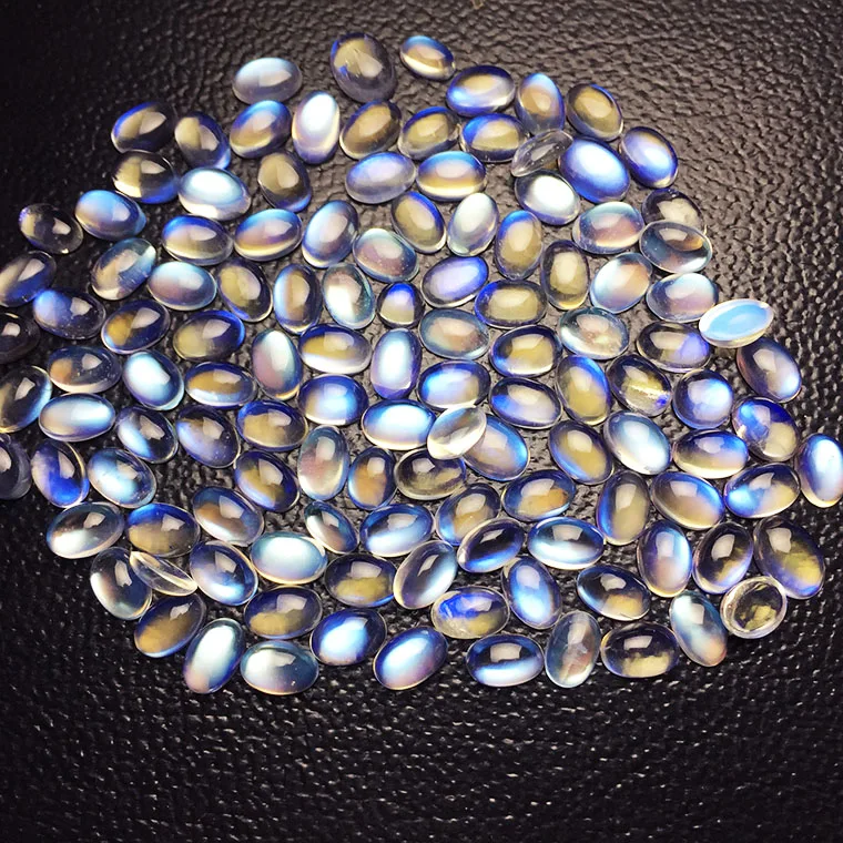 Natuurlijke Maansteen Ring Gezicht 4*6mm5*7mm Maansteen Kale Steen Ovaal Gekleurde Saffier Blauwe Maansteen Custom