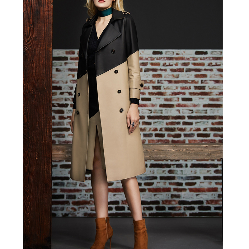 Женский Длинный Тренч из натуральной овечьей кожи