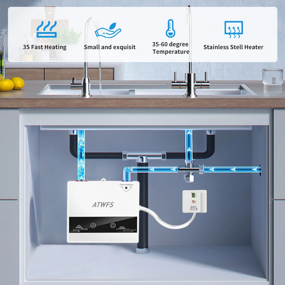 ATWFS 220V 4600W Scaldabagno istantaneo Riscaldatori elettrici per bagno Doccia acqua calda Riscaldamento cucina domestica