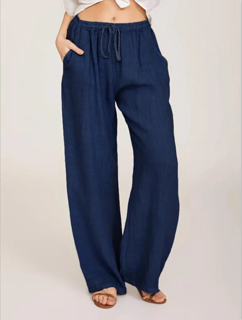 Verano y otoño nueva ropa casual de mujer en Europa, América y Europa pantalones casuales de cáñamo de algodón sueltos grandes