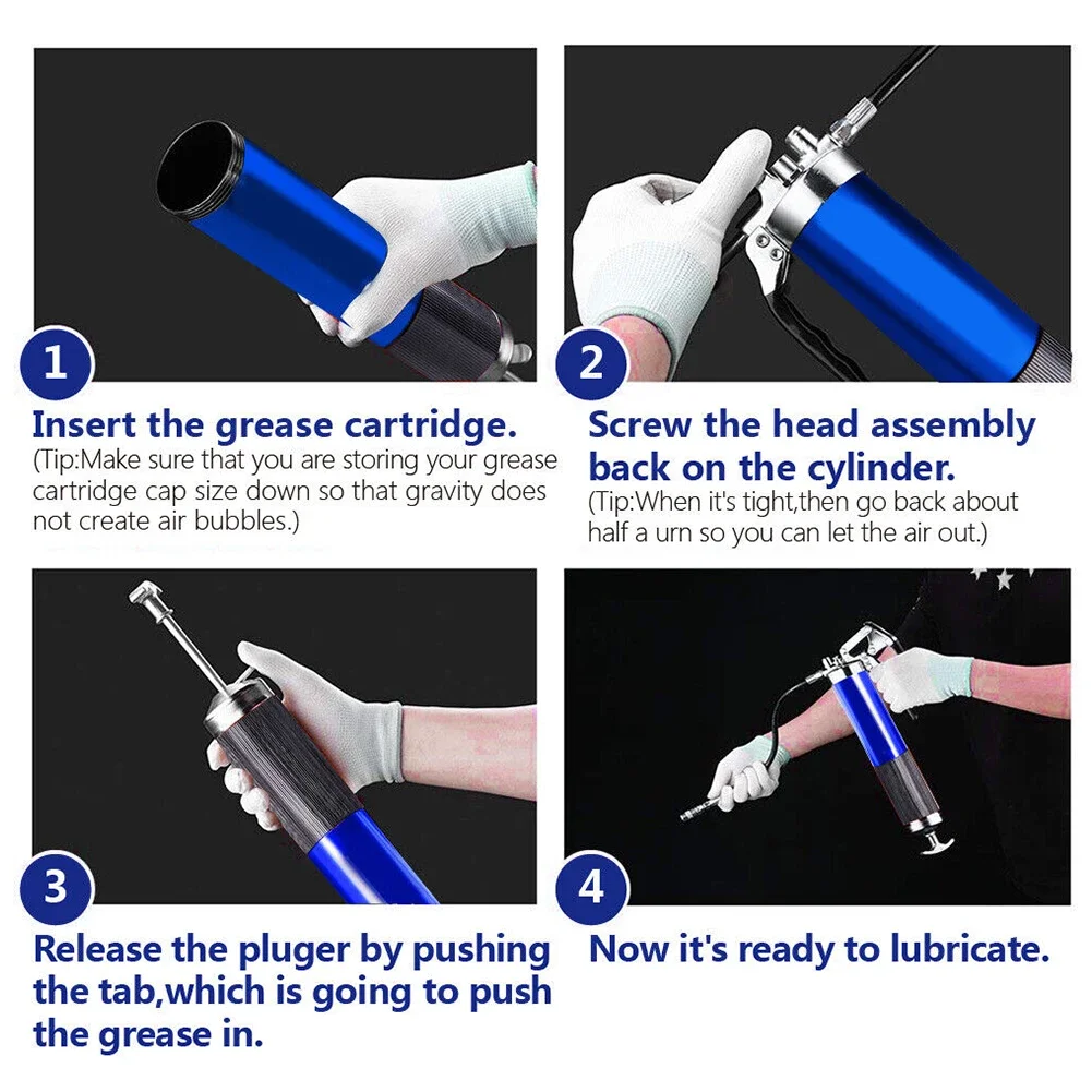 Manual Grip Grease Gun Aluminum Alloy Greasing Injection 400CC Mini Grease Gun 6000-7000PSI with Flexible Hose