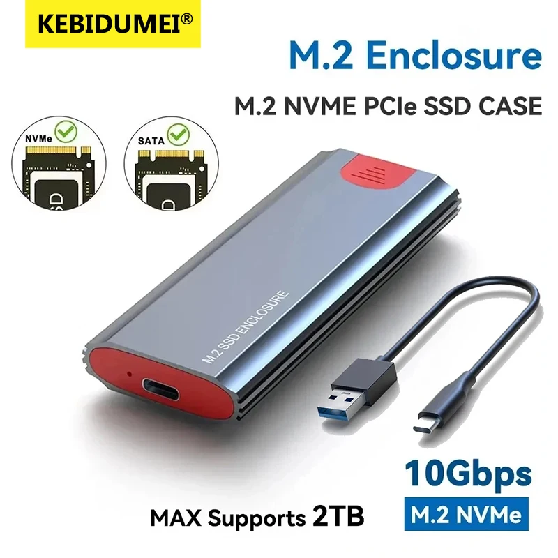 Carcasa M2 NVMe SSD, carcasa PCIe SSD de 10Gbps, caja portátil USB C USB 3,1, adaptador externo gratuito con almohadilla disipadora de calor para SSD M.2