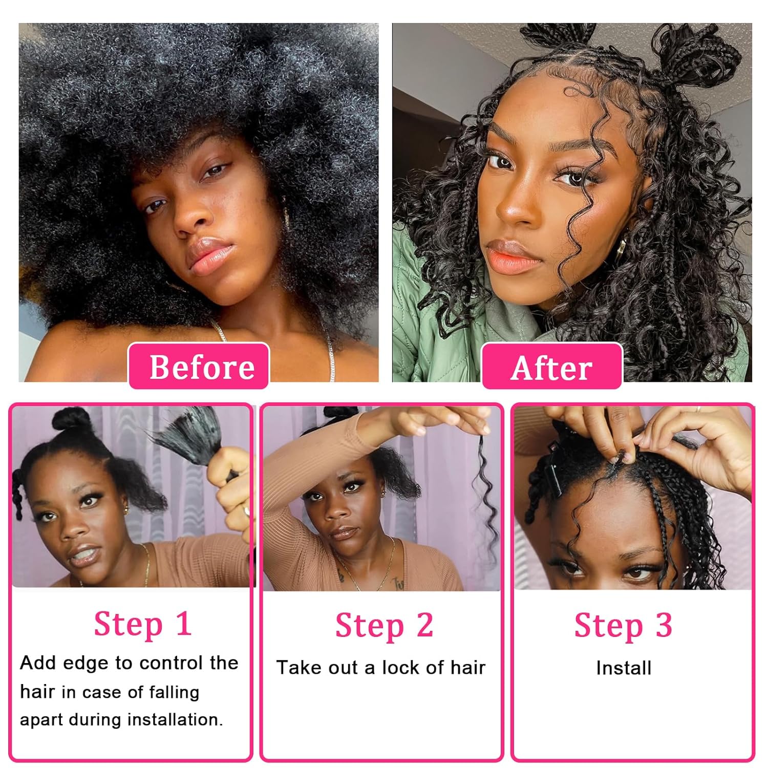 Flechtbündel aus reinem Haar, Echthaar, Masse für Extensions, tiefe Wellen, Lockenzöpfe, natürliche Haarwebverlängerung für Boho-Zöpfe