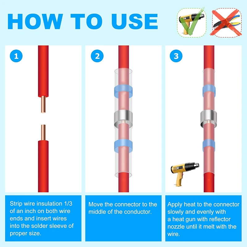 100Pcs Boxed Solder Seal Wire Connectors 3:1 Heat Shrink Insulated Electrical Wire Terminals Butt Splice Connector Waterproof