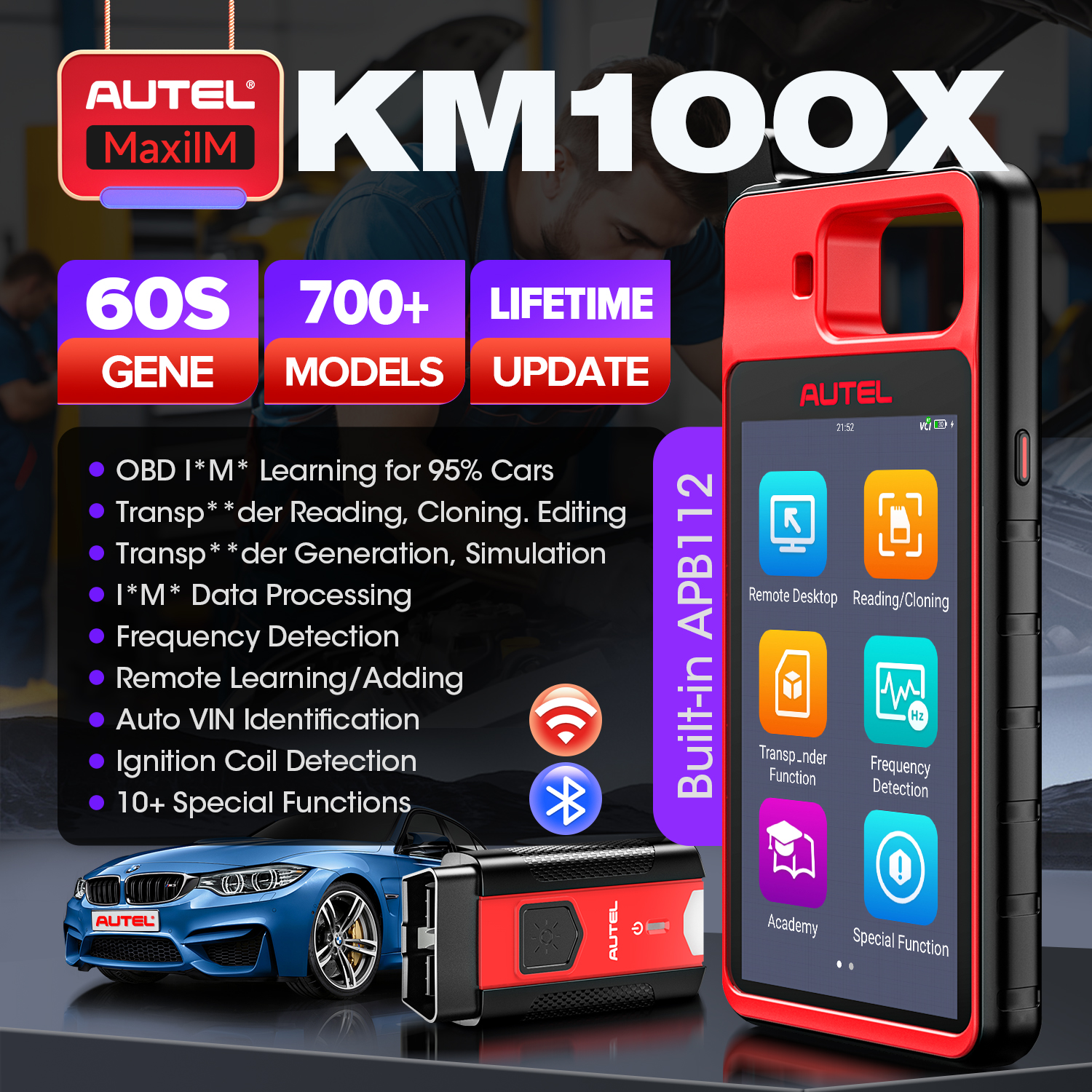 Autel MaxiIM KM100 KM100X outil d'immobilisation de programmation de porte-clés, génération de clé des années 60, apprentissage des clés OBD IMMO, lecture/édition/clone de puce