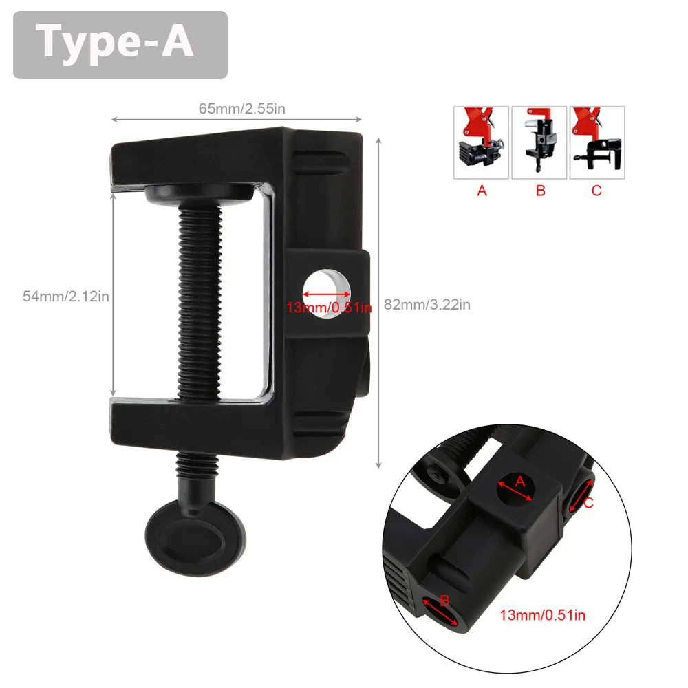 Universal Bracket Clamp LED Lamp Clip DIY Fixed Tools Fittings Screw Light Mounting Camera Holder for Broadcast Mic Stand Clamp