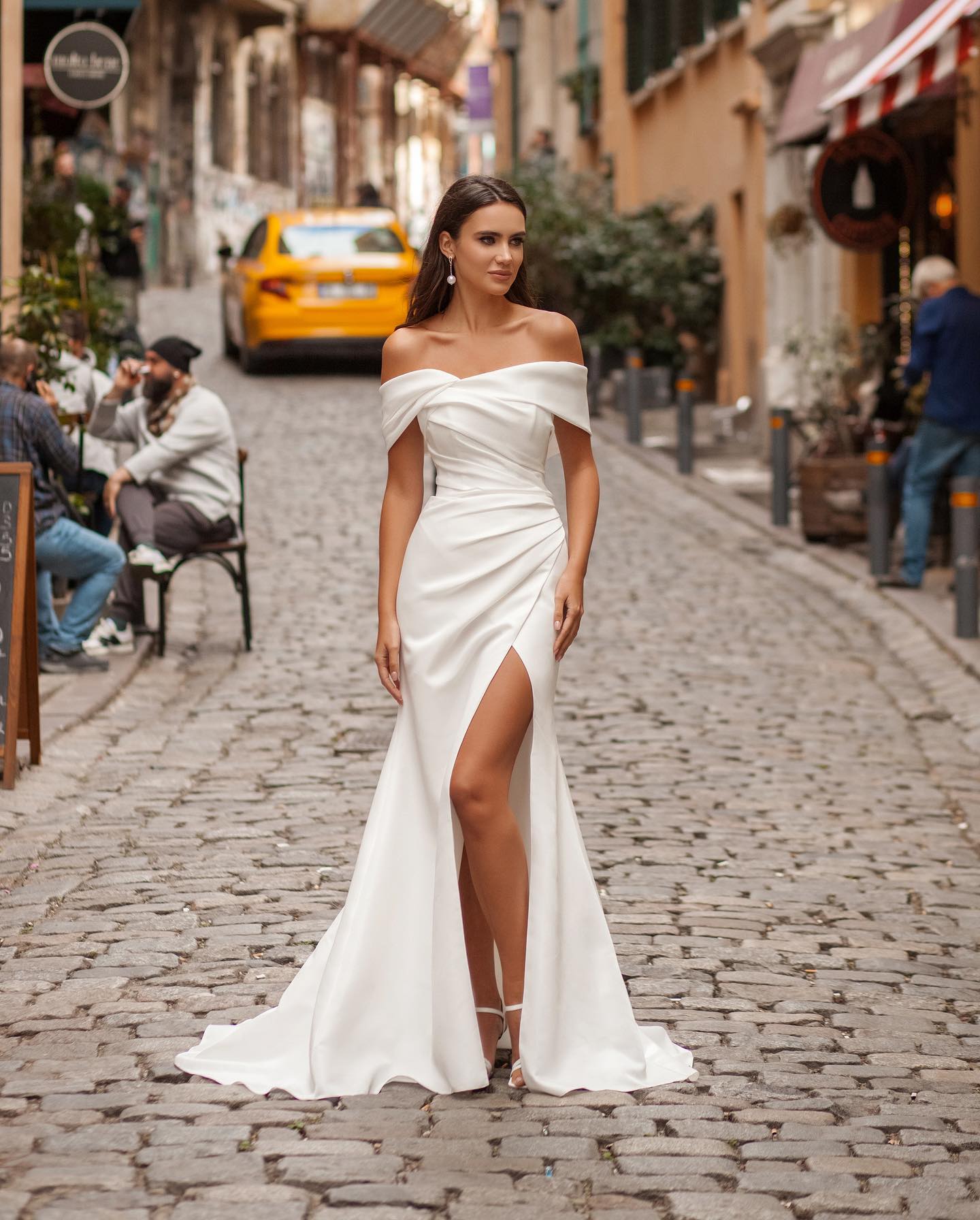 Elegant Off The Shoulder Satin Sheath/Mermaid Wedding Dresses Side Slit Detachable Train Formal Bridal Grown 2025 Rode De