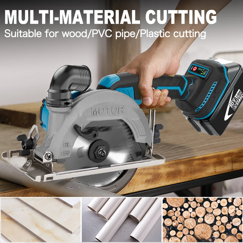 ONEKFYFD Brushless 6In Electric Circular Saw 150mm Cordless 45° Adjust Woodworking Power Tools for Makita 18V Lithium Battery