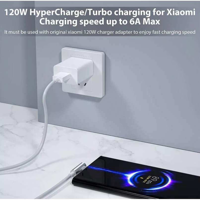 Original Xiaomi 120W 6A USB Super Fast Charger For Mi 12 11 POCO X5 X4 Pro Redmi Note 8 9 10 11 90 Degree Type C Charging Cable