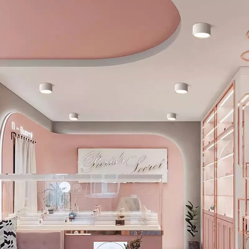 Ultra-thin surface-mounted downlight, round LED no-punch ceiling floodlight, commercial office corridor ceiling bucket light