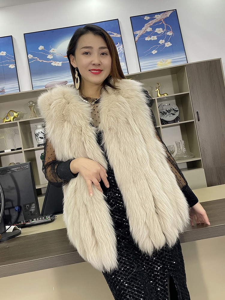 2023 novo outono inverno quente casaco feminino natural real pele de raposa colete grosso luxo meados de comprimento jaqueta feminina streetwear
