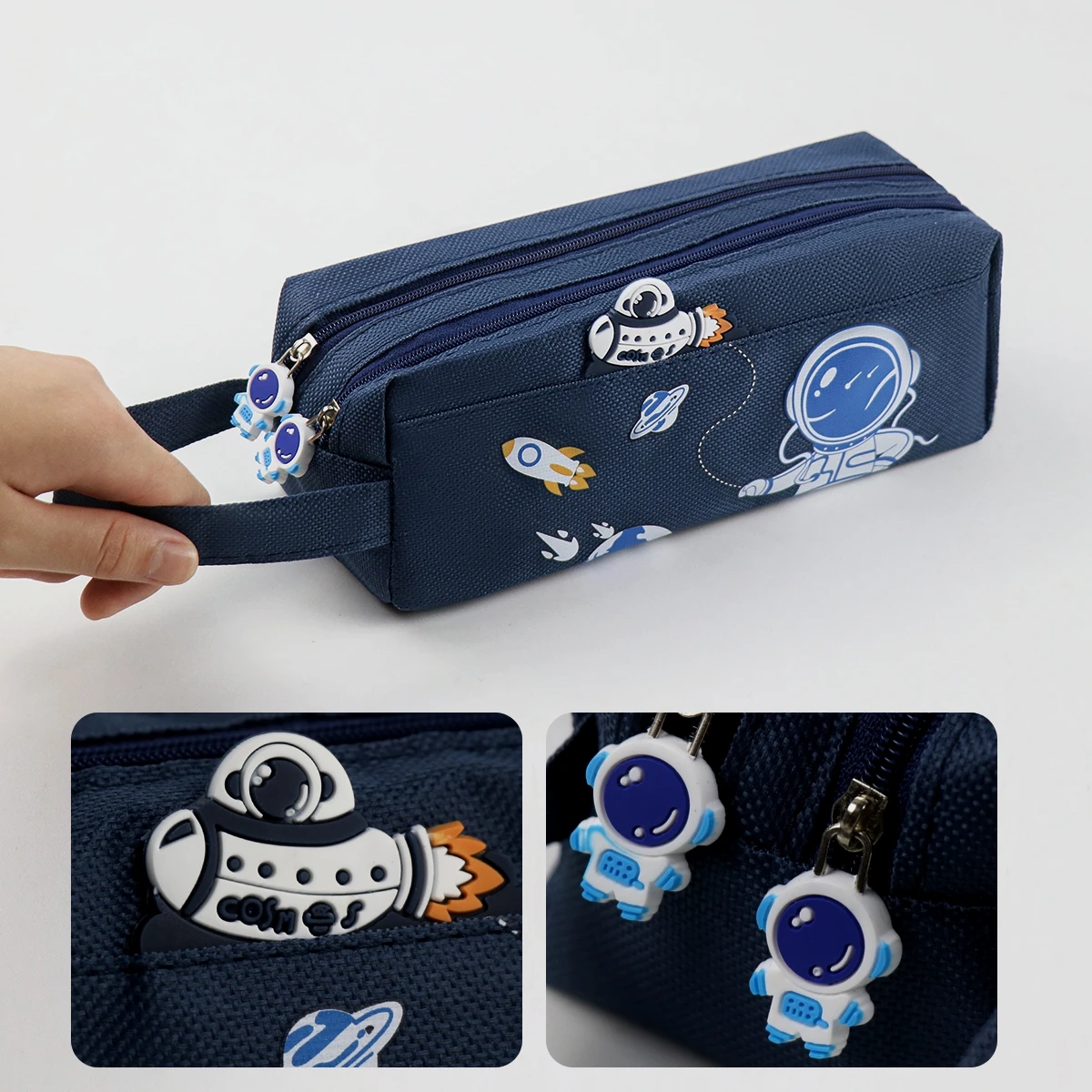 Estuche de lápices portátil de astronauta espacial, bolsa de papelería para niños con bonitos dibujos, bolsa de almacenamiento de gran capacidad, bolsa de lápices de lona para estudiantes escolares