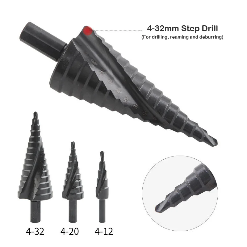 4-12 4-20 4-32MM HSS Cobalt Step Drill Bit Set Nitrogen Spiral for Metal Cone Hole Bit Opener Spiral Cobalt Step Drill Bit