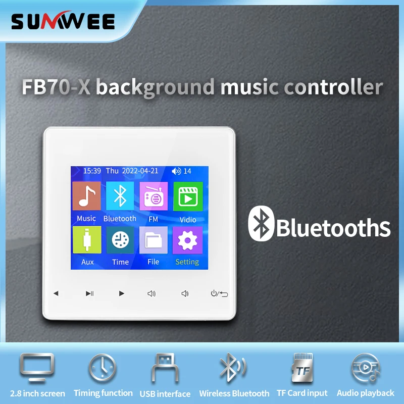 Amplificador de pared Bluetooth para el hogar, sistema de Control de Host de música de fondo, Mini tecla táctil, altavoz de techo, Panel de Audio, disco U y tarjeta TF