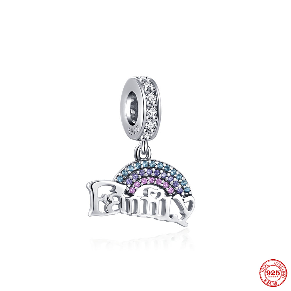 Europa 925 Argento Famiglia Fascino Misura Bracciale Originale Gioielli Ciondolo Ragazzo Ragazza Scintillante Mamma Perline Sorelle Pandora Ciondola Placcato