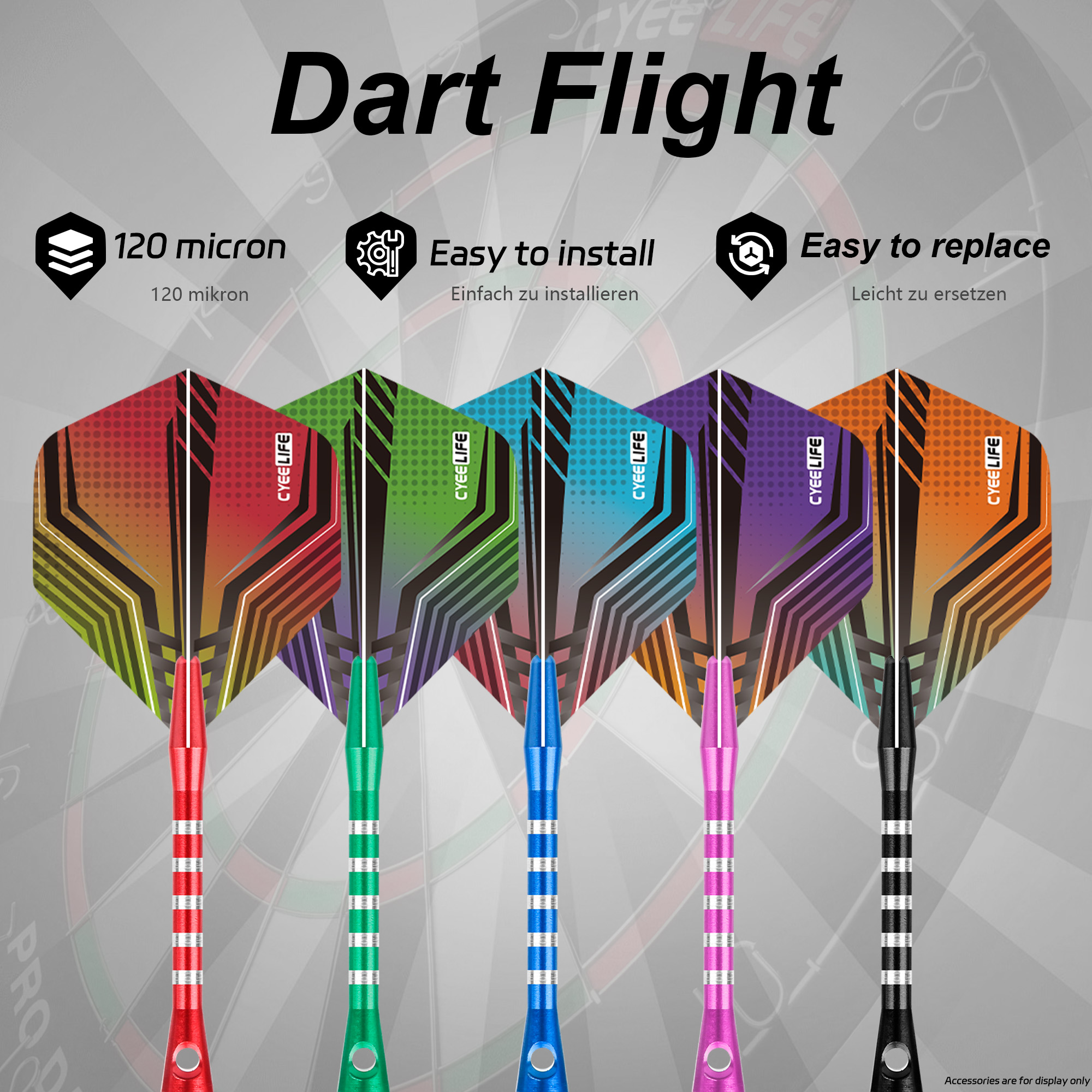 CyeeLife 15PCS Standard Dart Flights Nice Darts Flight Dardos Feather Outdoor Wing Tail Pattern