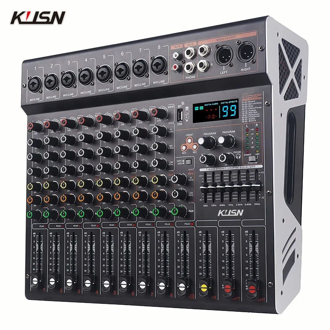 8 Channel 99 DSP Amplifier Mixer Digital Professional Powered Audio Mixing Console Soundcraft Sound Mixer With Bluetooth USB