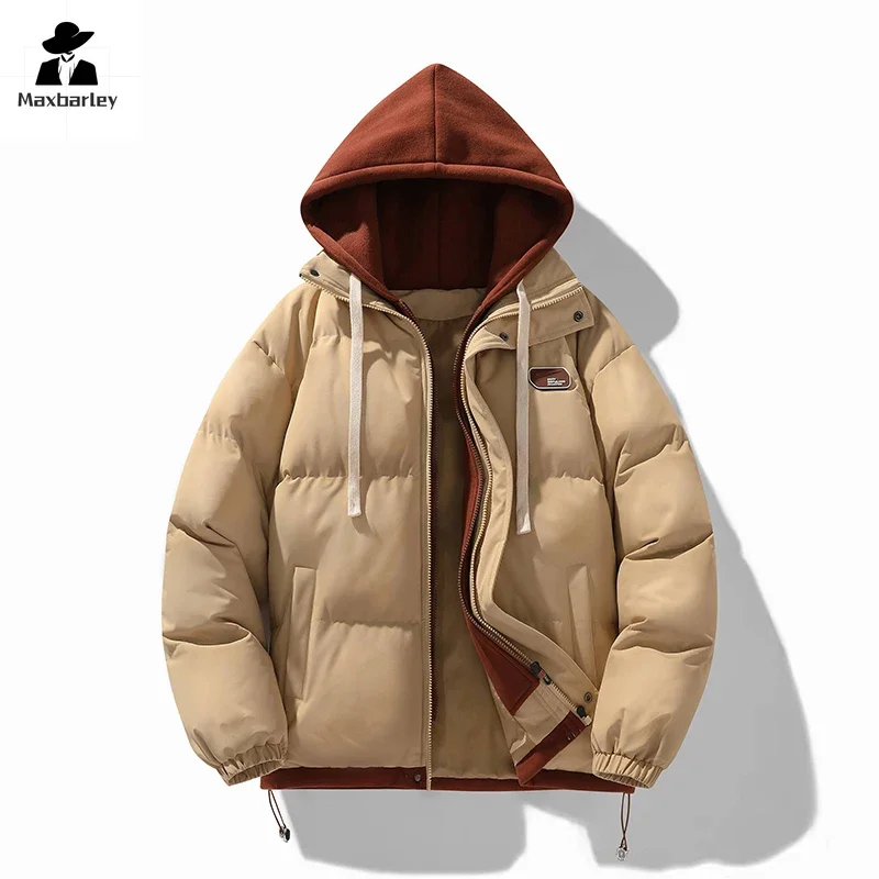 新しいメンズ冬のジャケット韓国のトレンディな肥厚偽 2 ピースフード付きパンコート女性の和風暖かい綿パッド入りジャケット