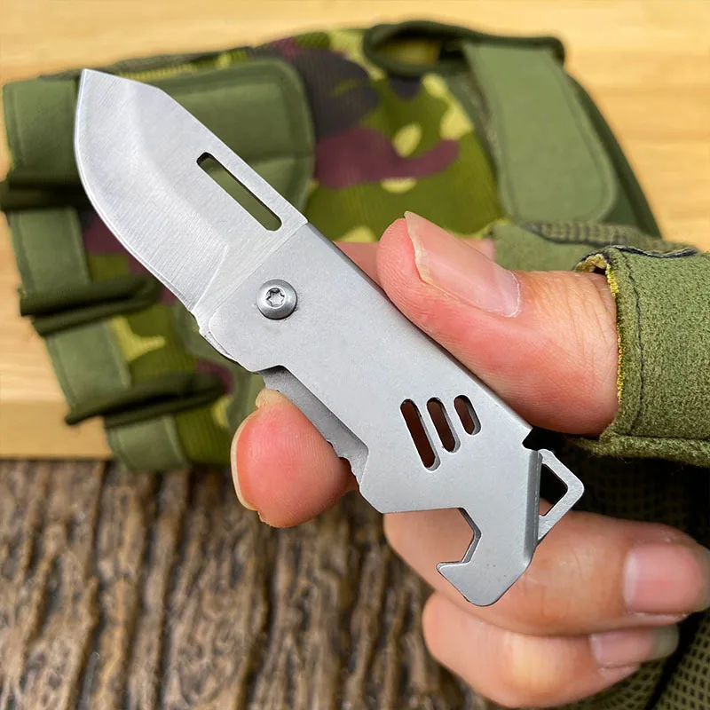 MINI มีดพับกลางแจ้ง D2 เหล็กแบบพกพาที่เปิดขวด SHARP ตัดเครื่องมือแขวนความแข็งสูงมีด Camping Survival TOOL