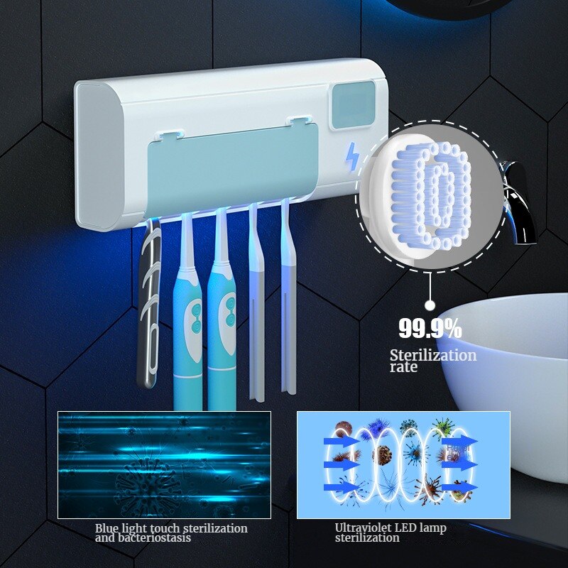 Intelligent Rechargeable Toothbrush Sterilizer Ultraviolet Disinfection Perforation-Free Wall-Mounted Toothbrush Holder