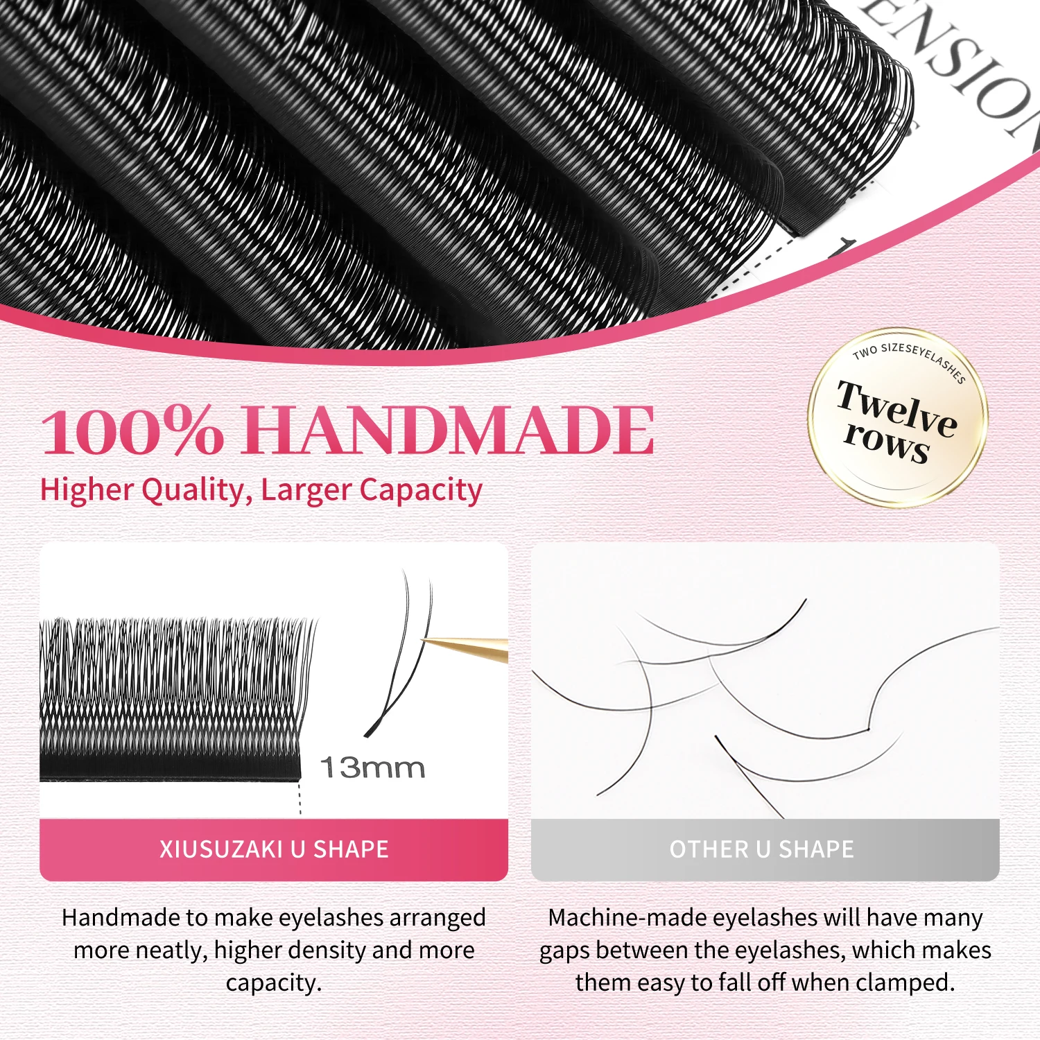 XIUSUZAKI U Shaped Parallel Flower Eyelashes Extensions Matte Black Natural Double Tips 2D YY Lashes Premade Fans Volume Lash