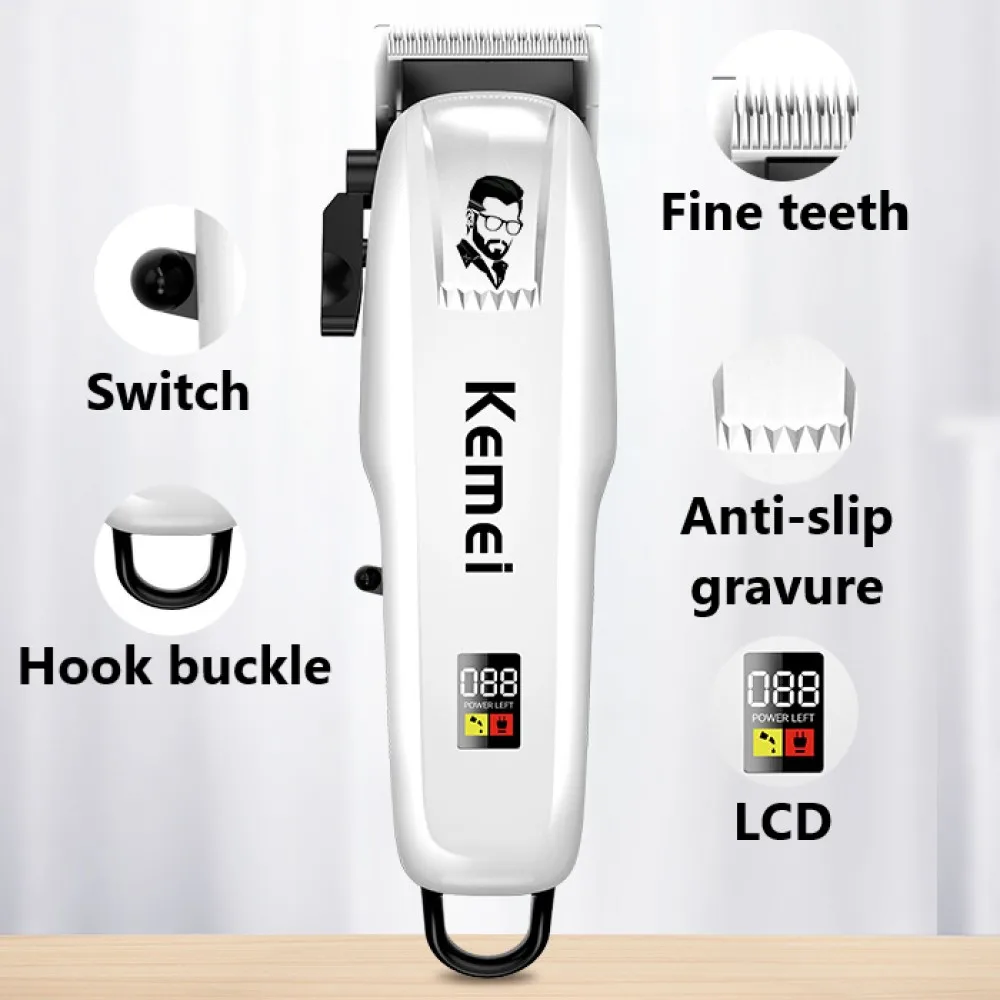 Cortadora de pelo profesional Kemei, cortadora de pelo recargable para hombres, afeitadora, Máquina para cortar cabello, accesorios de peluquero, máquina de corte