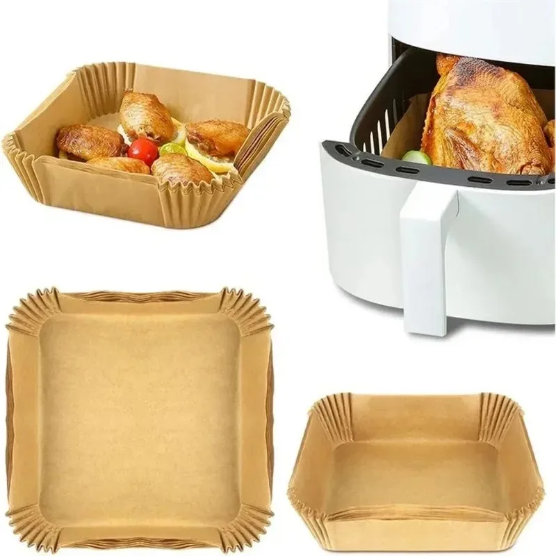 Papel desechable para freidora de aire, papel especial redondo/cuadrado, papel de aceite de silicona para alimentos, revestimientos para freidora de aire, papel para hornear, 50-300 Uds.